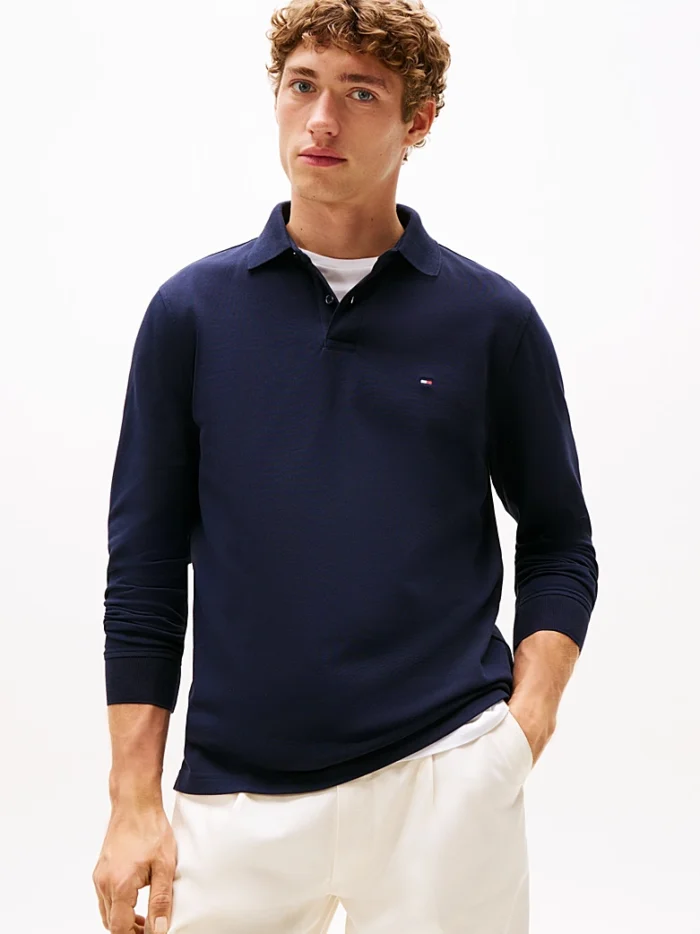 Polo Maniche Lunghe Uomo Tommy Hilfiger Blu con Logo Frontale art. MW0MW20183 DW5, foto 2 di 7