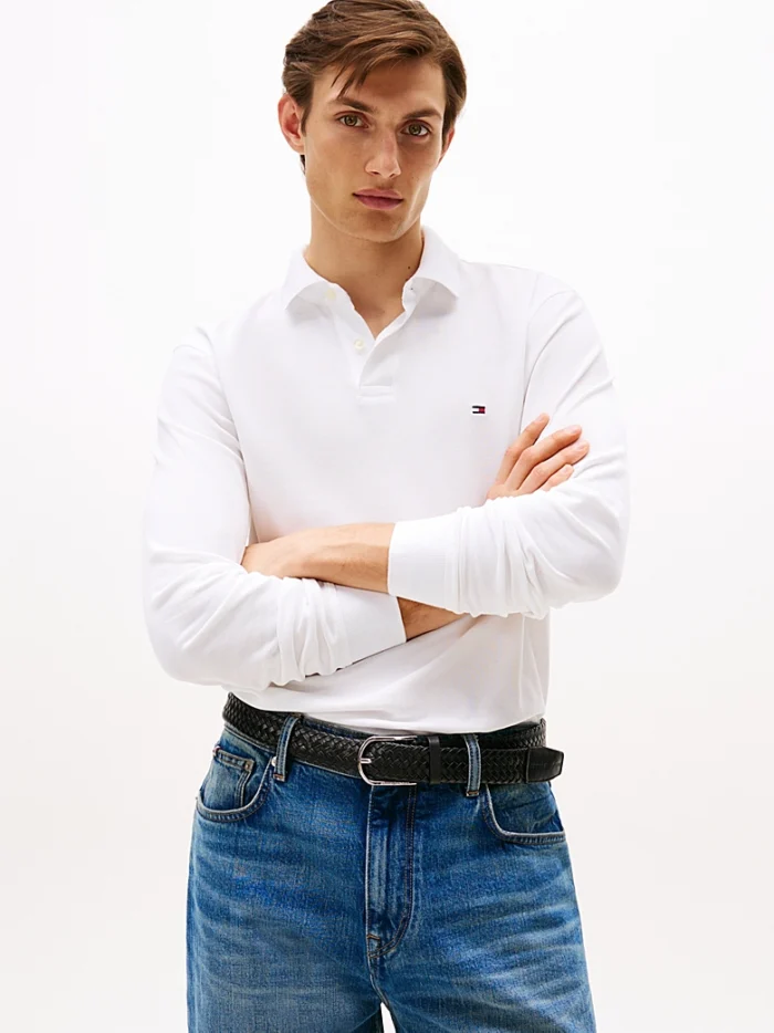 Polo Maniche Lunghe Uomo Tommy Hilfiger Bianca con Logo Frontale art. MW0MW20183 YBR, foto 3 di 7