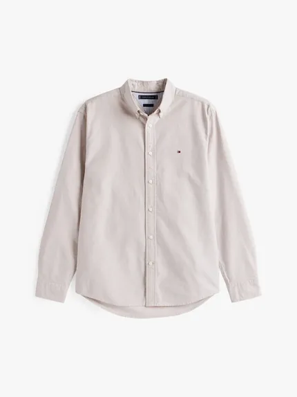 Camicia Uomo Tommy Hilfiger Oxford Regular Fit in Cotone Beige cod MW0MW35774 RBC