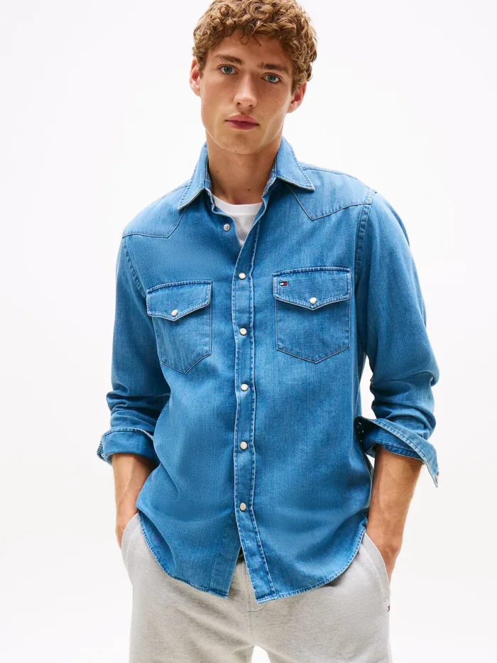 Camicia Jeans Uomo Tommy Hilfiger Regular Fit con Bottoni Automatici art. MW0MW39429 1A4, foto 2 di 3