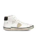 Sneakers Stivaletto Uomo Philippe Model Paris Prsx In Pelle Bianca, Linguetta In camoscio e Dettagli Marroni art. PRHU VVB2