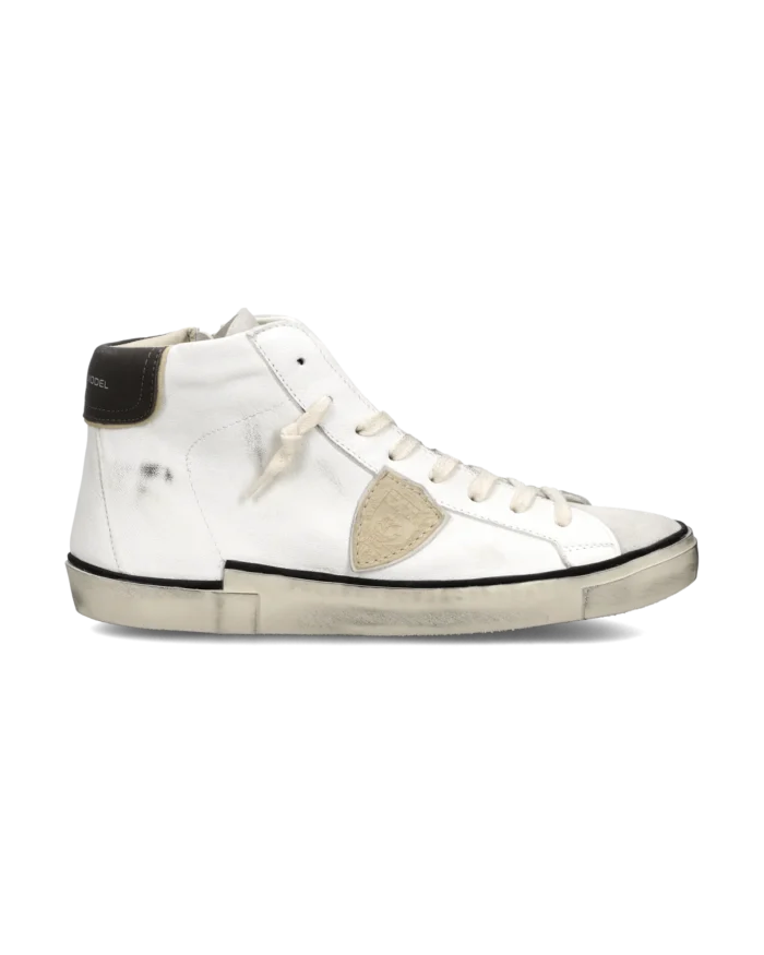 Sneakers Stivaletto Uomo Philippe Model Paris Prsx In Pelle Bianca, Linguetta In camoscio e Dettagli Marroni art. PRHU VVB2, foto 1 di 6