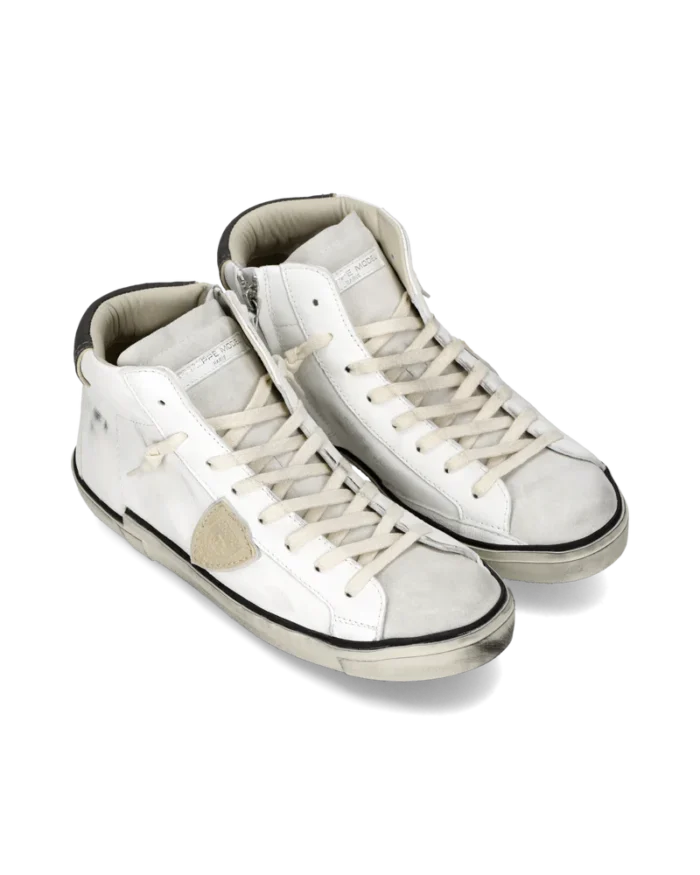 Sneakers Stivaletto Uomo Philippe Model Paris Prsx In Pelle Bianca, Linguetta In camoscio e Dettagli Marroni art. PRHU VVB2, foto 2 di 6