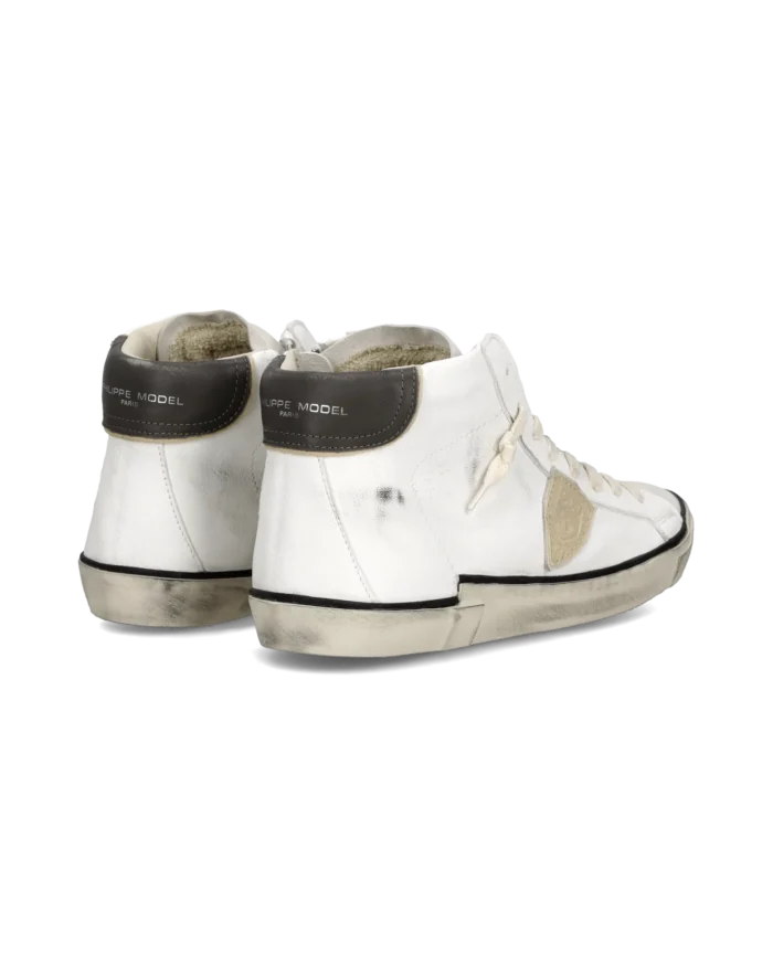 Sneakers Stivaletto Uomo Philippe Model Paris Prsx In Pelle Bianca, Linguetta In camoscio e Dettagli Marroni art. PRHU VVB2, foto 5 di 6