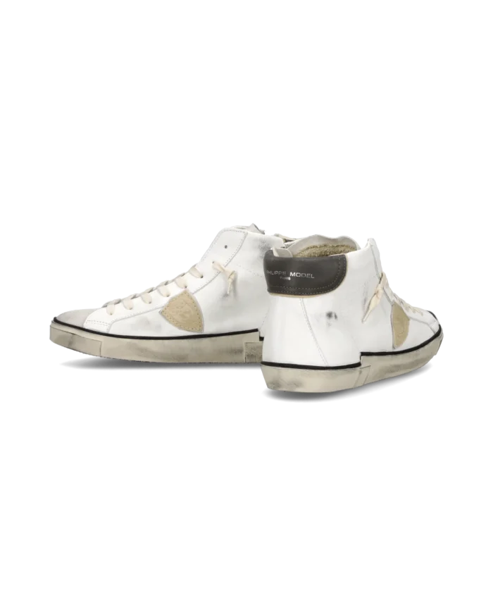 Sneakers Stivaletto Uomo Philippe Model Paris Prsx In Pelle Bianca, Linguetta In camoscio e Dettagli Marroni art. PRHU VVB2, foto 3 di 6