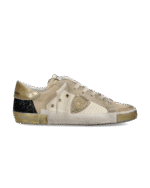 Sneakers Donna Philippe Model Paris Prsx In Pelle Beige Spoiler Oro art. PRLD XPM1