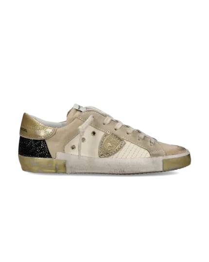 Sneakers Donna Philippe Model Paris Prsx In Pelle Beige Spoiler Oro art. PRLD XPM1