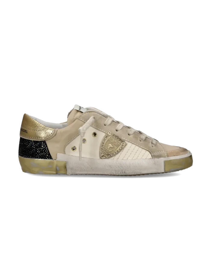 Sneakers Donna Philippe Model Paris Prsx In Pelle Beige Spoiler Oro art. PRLD XPM1, foto 1 di 5