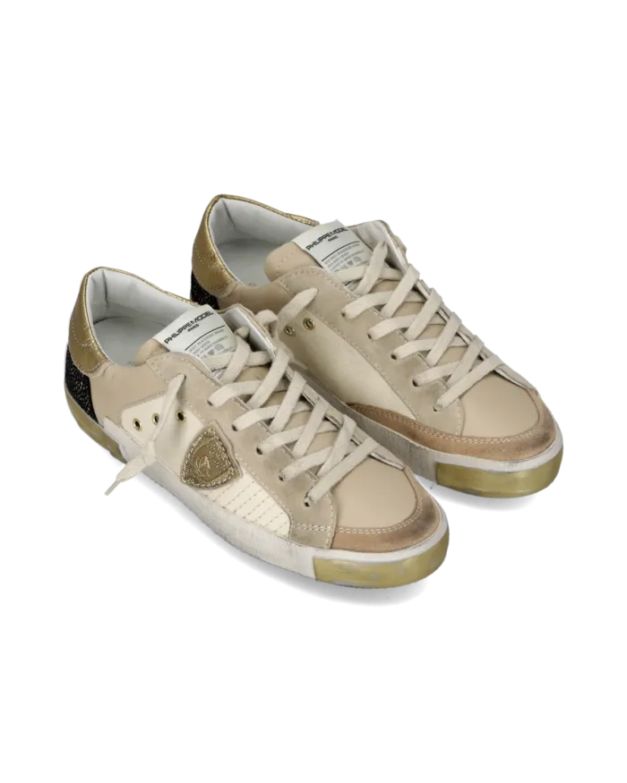 Sneakers Donna Philippe Model Paris Prsx In Pelle Beige Spoiler Oro art. PRLD XPM1, foto 2 di 5