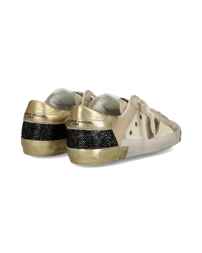 Sneakers Donna Philippe Model Paris Prsx In Pelle Beige Spoiler Oro art. PRLD XPM1, foto 3 di 5