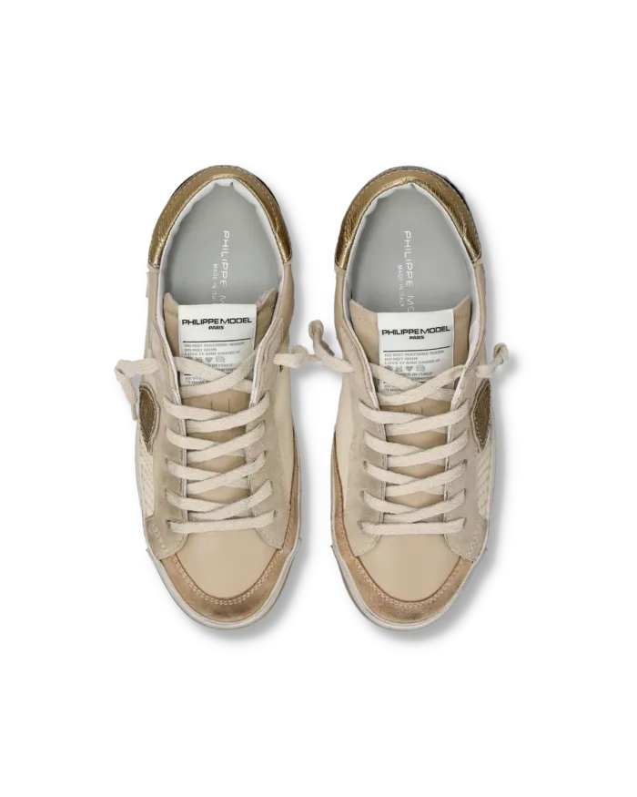 Sneakers Donna Philippe Model Paris Prsx In Pelle Beige Spoiler Oro art. PRLD XPM1, foto 4 di 5