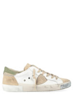 Sneakers Uomo Philippe Model Paris Prsx In Pelle Bianca Linguetta In Camoscio Beige e Dettagli Verdi art. PRLU VCR1