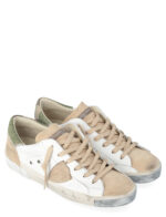 Sneakers Uomo Philippe Model Paris Prsx In Pelle Bianca Linguetta In Camoscio Beige e Dettagli Verdi art. PRLU VCR1 - immagine 4
