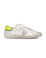 Sneakers Uomo Philippe Model Paris Prsx In Pelle Bianca Linguetta In Camoscio e Dettagli Giallo Fluo art. PRLU VTE1