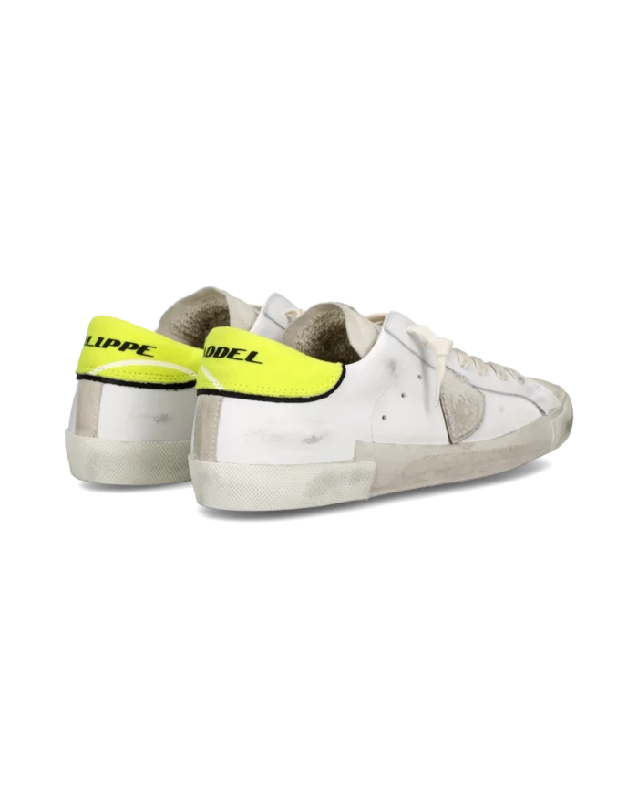 Sneakers Uomo Philippe Model Paris Prsx In Pelle Bianca Linguetta In Camoscio e Dettagli Giallo Fluo art. PRLU VTE1, foto 5 di 6