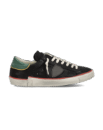 Sneakers Uomo Philippe Model Paris Prsx In Pelle Nera, Linguetta In Camoscio e Dettagli Rossi e Verdi art. PRLU VVB4