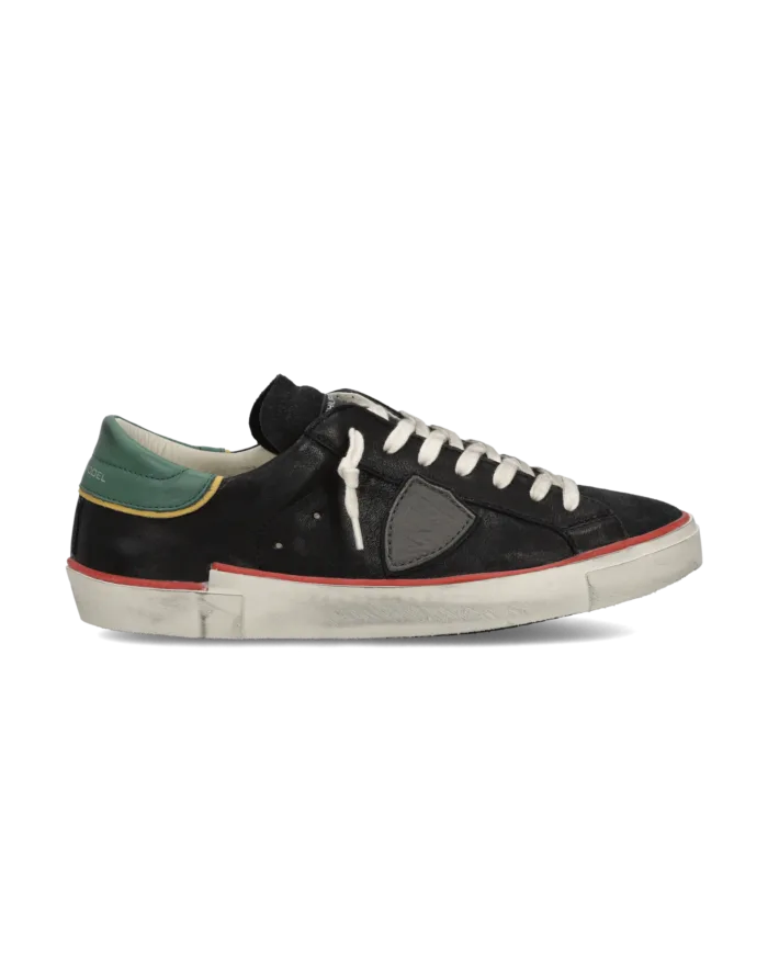 Sneakers Uomo Philippe Model Paris Prsx In Pelle Nera, Linguetta In Camoscio e Dettagli Rossi e Verdi art. PRLU VVB4, foto 1 di 5