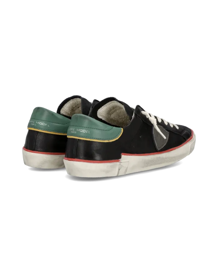 Sneakers Uomo Philippe Model Paris Prsx In Pelle Nera, Linguetta In Camoscio e Dettagli Rossi e Verdi art. PRLU VVB4, foto 3 di 5