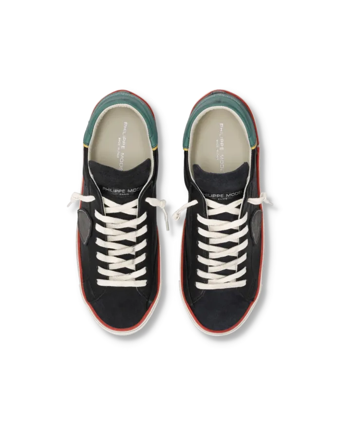 Sneakers Uomo Philippe Model Paris Prsx In Pelle Nera, Linguetta In Camoscio e Dettagli Rossi e Verdi art. PRLU VVB4, foto 4 di 5