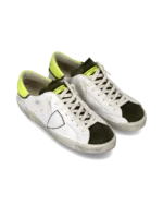 Sneakers Uomo Philippe Model Paris Prsx In Pelle Bianca, Linguetta In Camoscio Verde Spoiler Verde Fluo art. PRLU WX48 - immagine 2