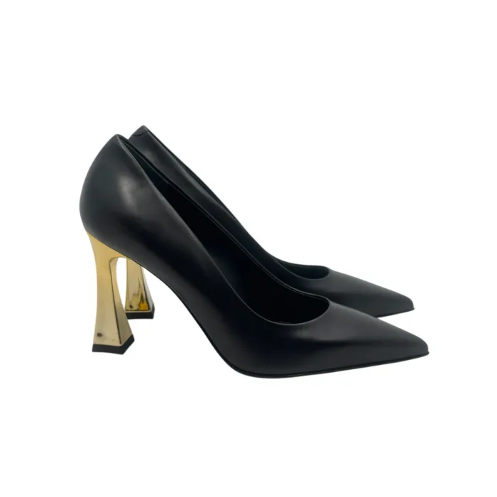 Décolleté Sergio Levantesi in Pelle Liscia Nera Tacco Geometrico oro 9 cm art. MEGAN56, foto 1 di 6