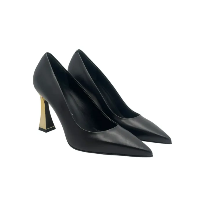 Décolleté Sergio Levantesi in Pelle Liscia Nera Tacco Geometrico oro 9 cm art. MEGAN56, foto 2 di 6