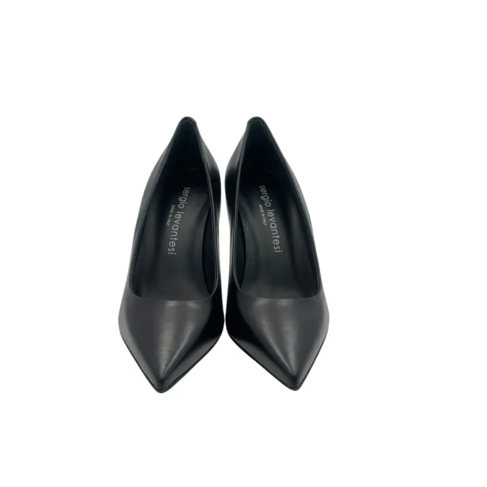 Décolleté Sergio Levantesi in Pelle Liscia Nera Tacco Geometrico oro 9 cm art. MEGAN56, foto 3 di 6