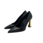 Décolleté Sergio Levantesi in Pelle Liscia Nera Tacco Geometrico oro 9 cm art. MEGAN56 - immagine 4