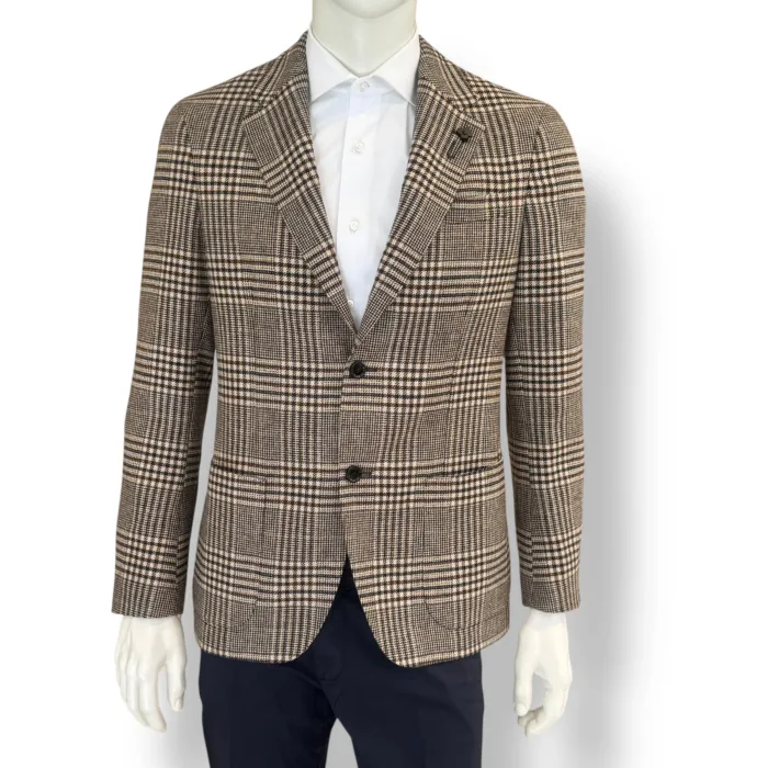 Giacca Lardini in Misto Lana e Cashmere Tartan Marrone Art. CN6202E AAIF65517 250BR, foto 1 di 3