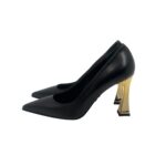 Décolleté Sergio Levantesi in Pelle Liscia Nera Tacco Geometrico oro 9 cm art. MEGAN56 - immagine 5