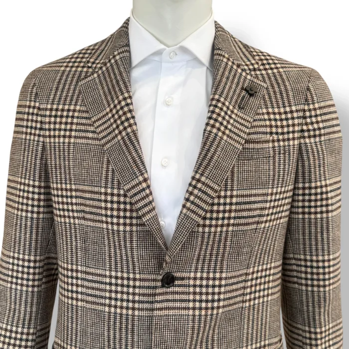 Giacca Lardini in Misto Lana e Cashmere Tartan Marrone Art. CN6202E AAIF65517 250BR, foto 2 di 3