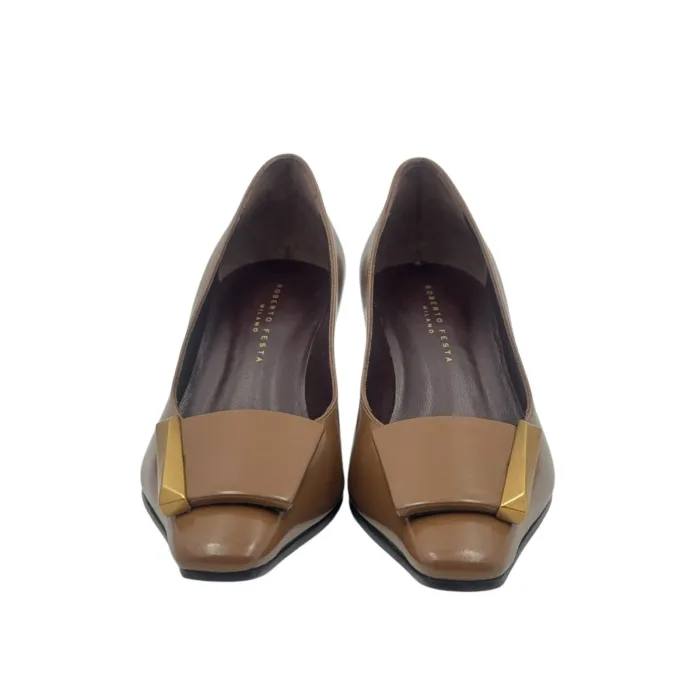 Décolleté Roberto Festa in Pelle Spazzolata Tortora Tacco 6 cm art. Mila, foto 3 di 7