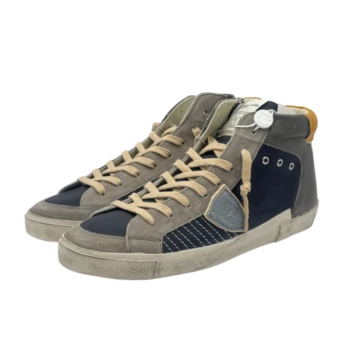 Sneakers Stivaletto Uomo Philippe Model Paris Prsx In Pelle Blu Dettagli Grigi art. PRHU XP12, foto 4 di 6