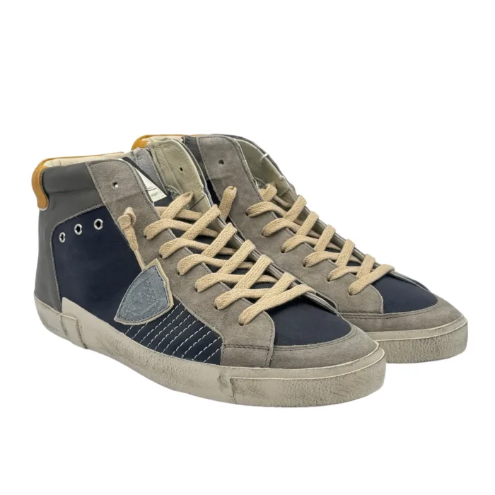 Sneakers Stivaletto Uomo Philippe Model Paris Prsx In Pelle Blu Dettagli Grigi art. PRHU XP12, foto 2 di 6