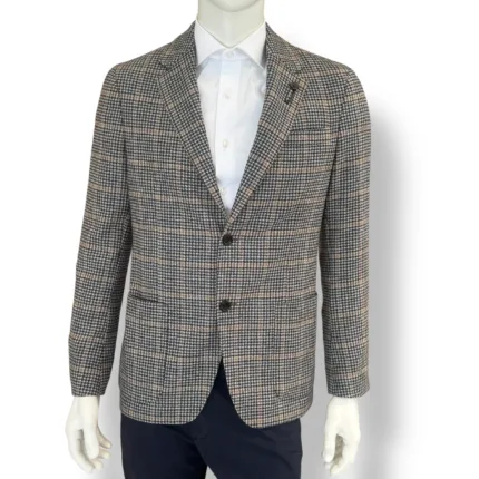 Giacca Lardini in Misto Lana e Cashmere Tartan Beige Art. CN6202E AAIF65517 910BR