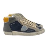 Sneakers Stivaletto Uomo Philippe Model Paris Prsx In Pelle Blu Dettagli Grigi art. PRHU XP12