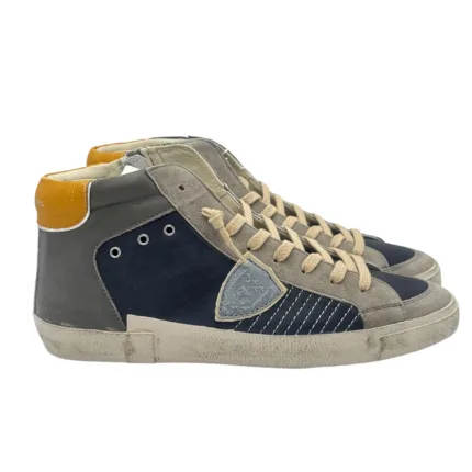 Sneakers Stivaletto Uomo Philippe Model Paris Prsx In Pelle Blu Dettagli Grigi art. PRHU XP12