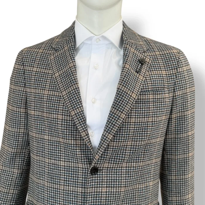 Giacca Lardini in Misto Lana e Cashmere Tartan Beige Art. CN6202E AAIF65517 910BR, foto 2 di 3