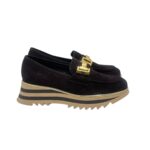 Mocassino Luca Grossi In Camoscio Testa di Moro con Accessorio Morsetto Oro Tacco 4 cm art. K674M