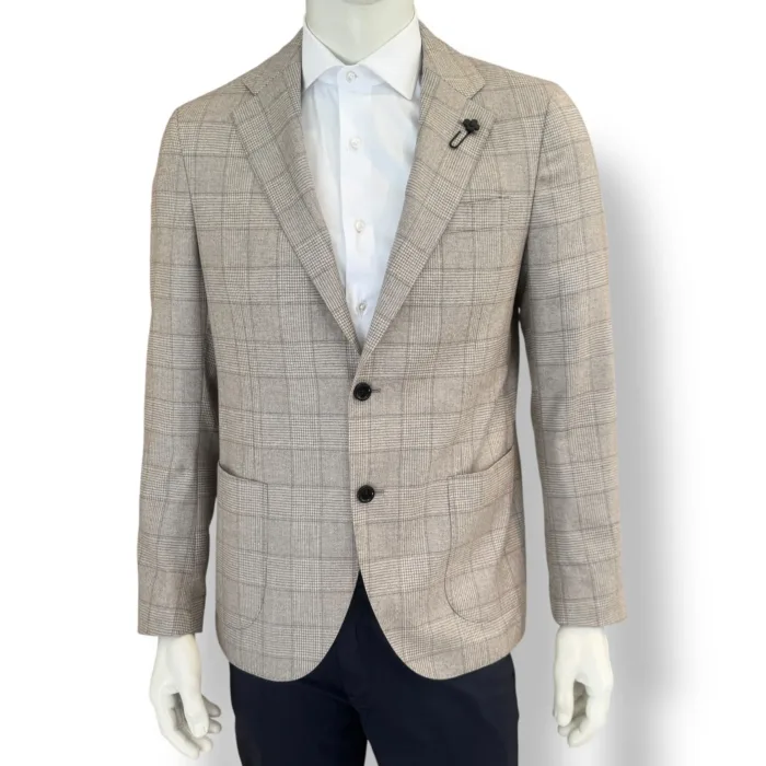 Giacca Lardini in Misto Lana e Cashmere Loro Piana Check Beige Chiaro Art. CN528AE AAIF65544 200BE, foto 1 di 3