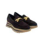 Mocassino Luca Grossi In Camoscio Testa di Moro con Accessorio Morsetto Oro Tacco 4 cm art. K674M - immagine 2