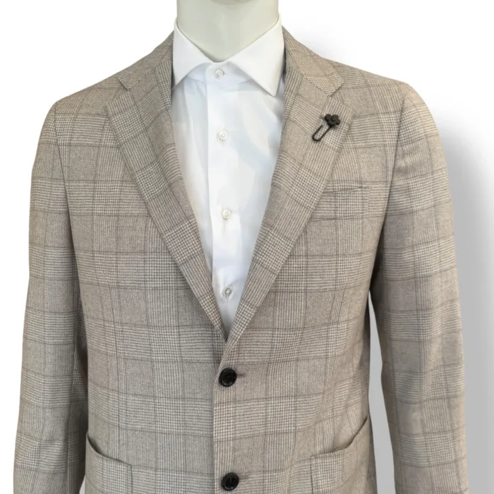 Giacca Lardini in Misto Lana e Cashmere Loro Piana Check Beige Chiaro Art. CN528AE AAIF65544 200BE, foto 2 di 3