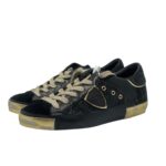 Sneakers Donna Philippe Model Paris Prsx In Pelle Nera Dettagli Glitter Neri e Oro art. PRLD GMP1 - immagine 4