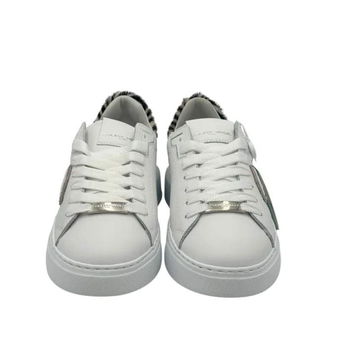 Sneakers Donna Philippe Model Temple In Pelle Bianca Spoiler Cavallino Zebrato art. BTLD VA04, foto 3 di 6