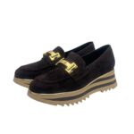 Mocassino Luca Grossi In Camoscio Testa di Moro con Accessorio Morsetto Oro Tacco 4 cm art. K674M - immagine 5