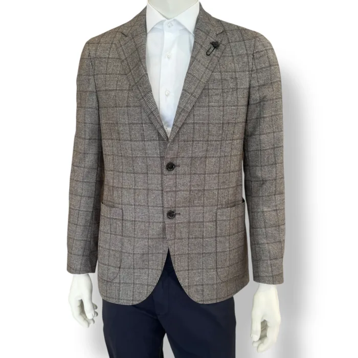 Giacca Lardini in Misto Lana Loro Piana Check Marrone Art. CN528AE AAIF65544 400MA, foto 1 di 3