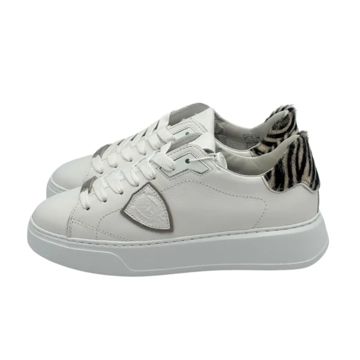 Sneakers Donna Philippe Model Temple In Pelle Bianca Spoiler Cavallino Zebrato art. BTLD VA04, foto 4 di 6