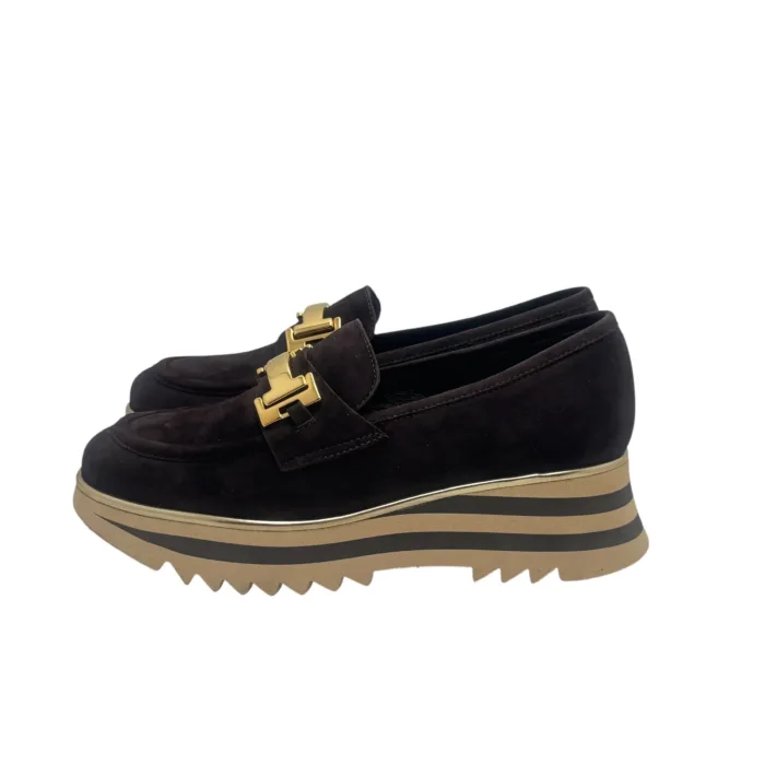 Mocassino Luca Grossi In Camoscio Testa di Moro con Accessorio Morsetto Oro Tacco 4 cm art. K674M, foto 4 di 5