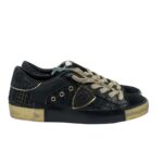 Sneakers Donna Philippe Model Paris Prsx In Pelle Nera Dettagli Glitter Neri e Oro art. PRLD GMP1