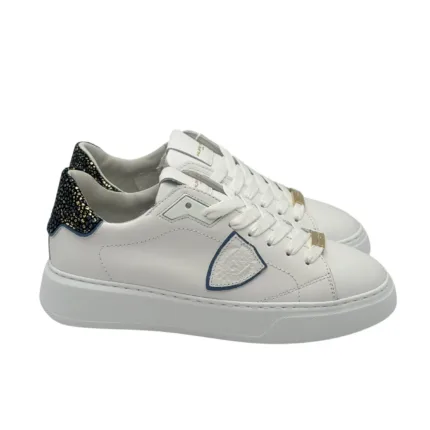 Sneakers Donna Philippe Model Temple In Pelle Bianca Spoiler Nero e Oro art. BTLD VML2